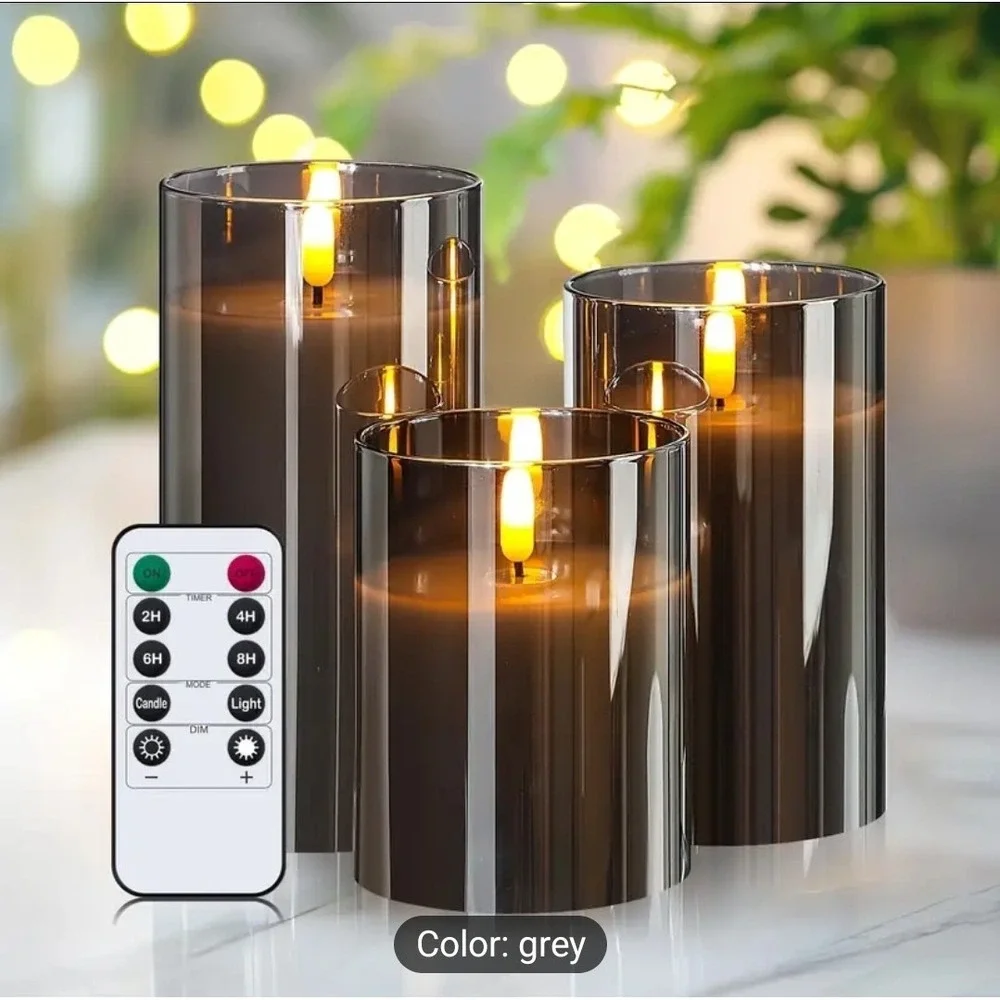Acrylic Flameless Candles with Remote &‎ Timer, 3 Pack Dimmable Flickering LED